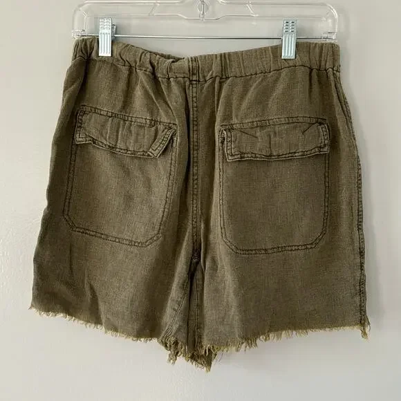 Free People Tomboy Raw Hem High Waisted Shorts Green Size Small Linen - Picture 11 of 11